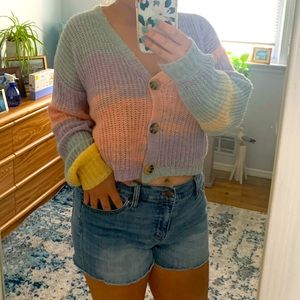 Cropped button-up colorful sweater
